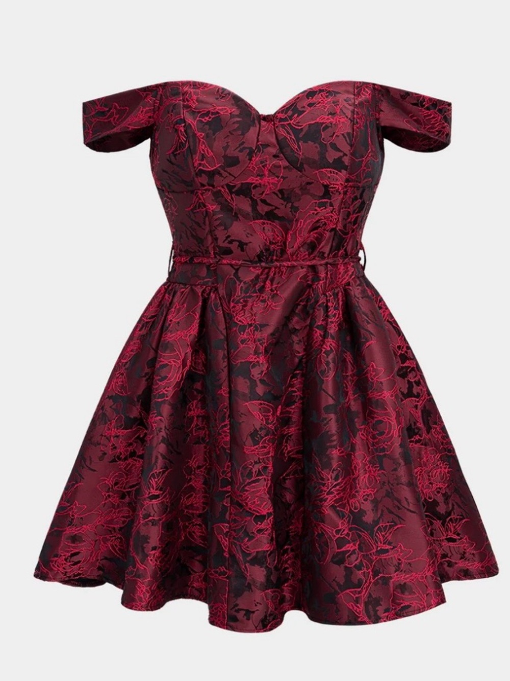 Burgundy Off-Shoulder Floral Mini Dress